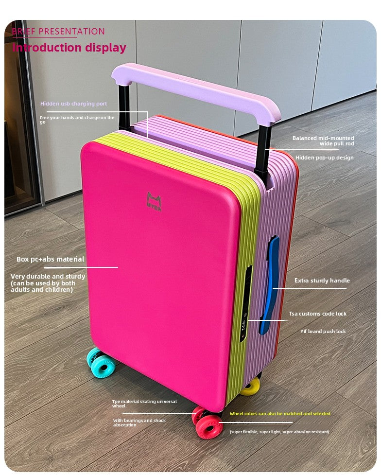 KLQDZMS Travel Luggage 20"24 Inch ABS + PC Boarding Box Large Capacity Trolley Case Women Universal Wheel Cabin Suitcase