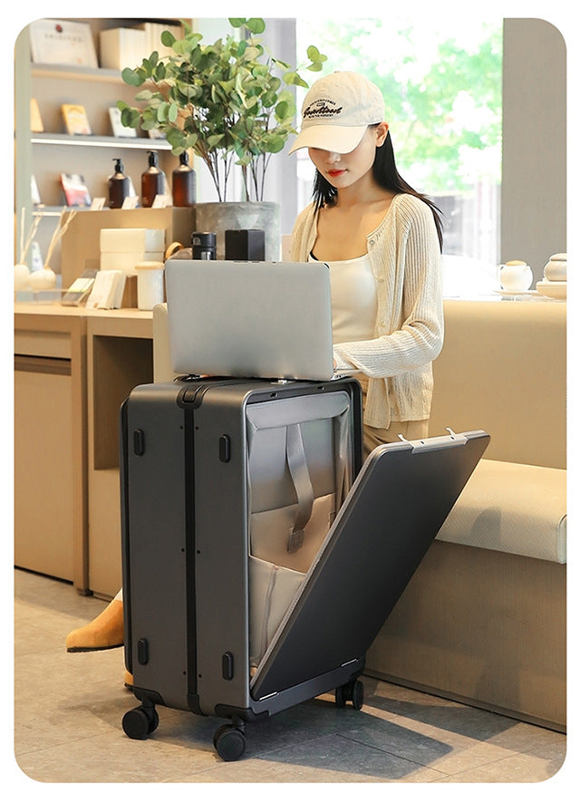 COLENARA Multifunctional Suitcase Front Opening Boarding Box USB Charging Trolley Case 20"24"26 Inch Large Capacity Luggage