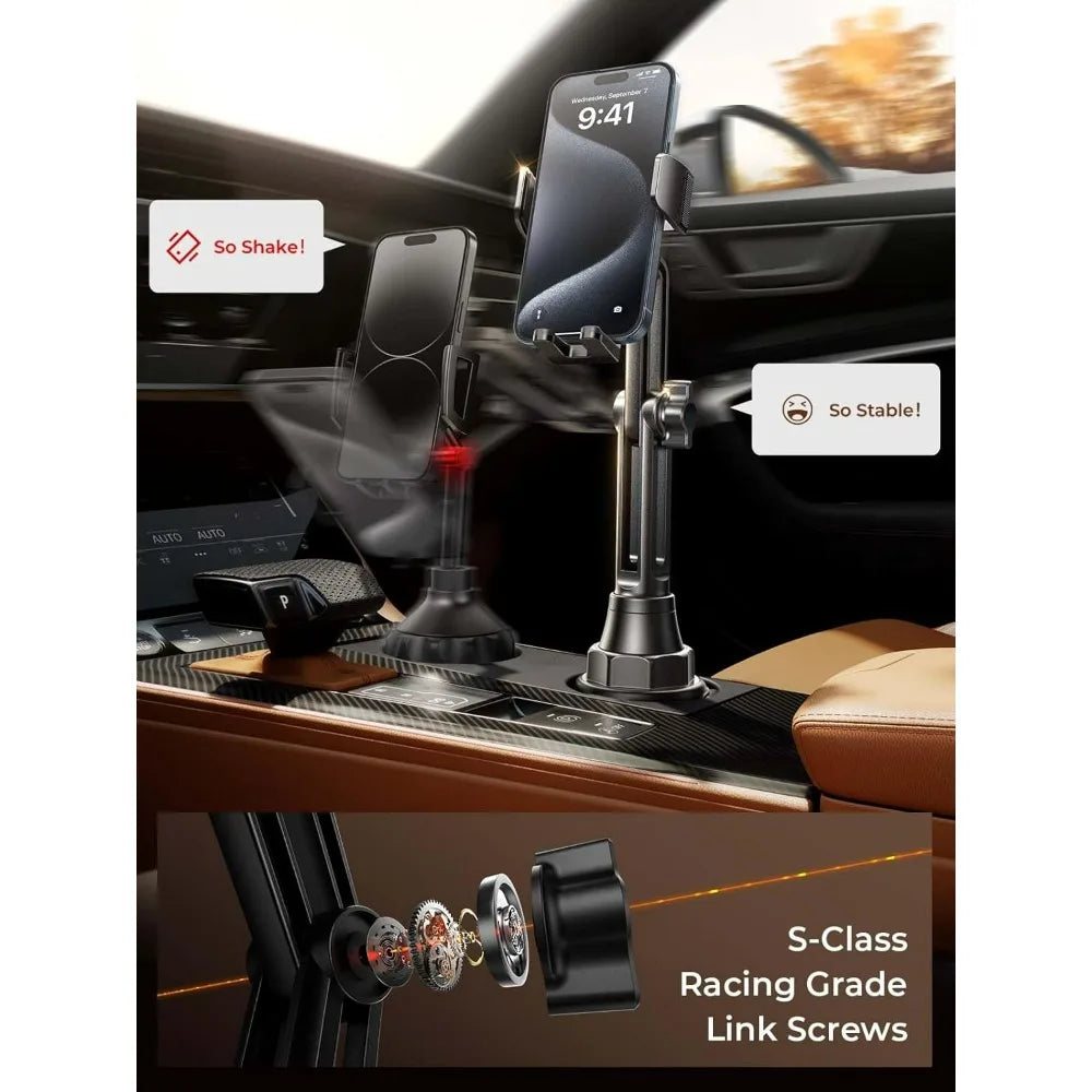Upgraded Cup Phone Holder – 360° Adjustable Fits all 4-7" Phones in Cars golf Carts & Cradles Universal Car Mount.Car Holder