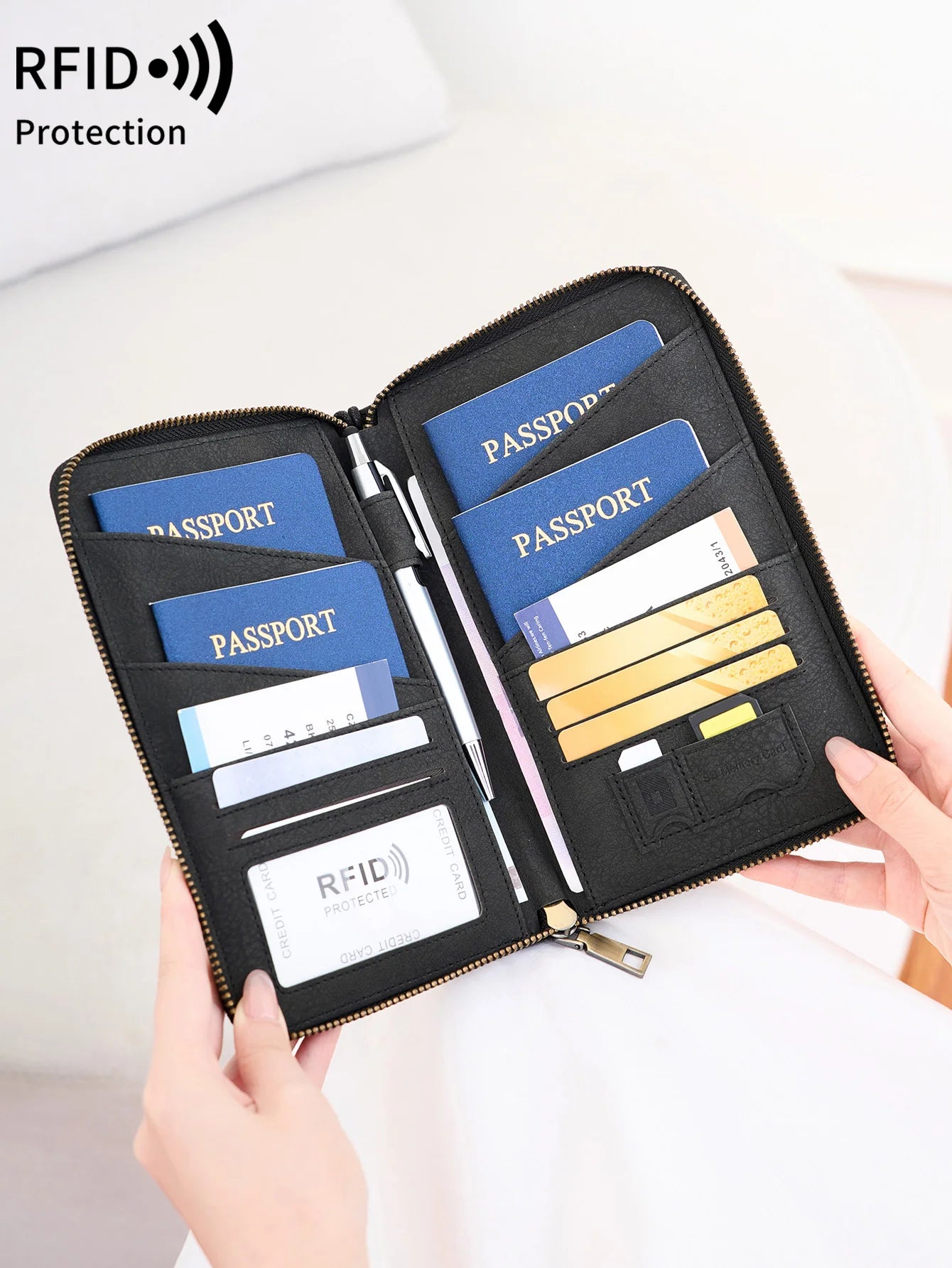 New Travel Passport Clip Wallet Women and Men Multifunctional PU Leather Card Holde RFID Anti Theft Swiping Wallets Storage Bag