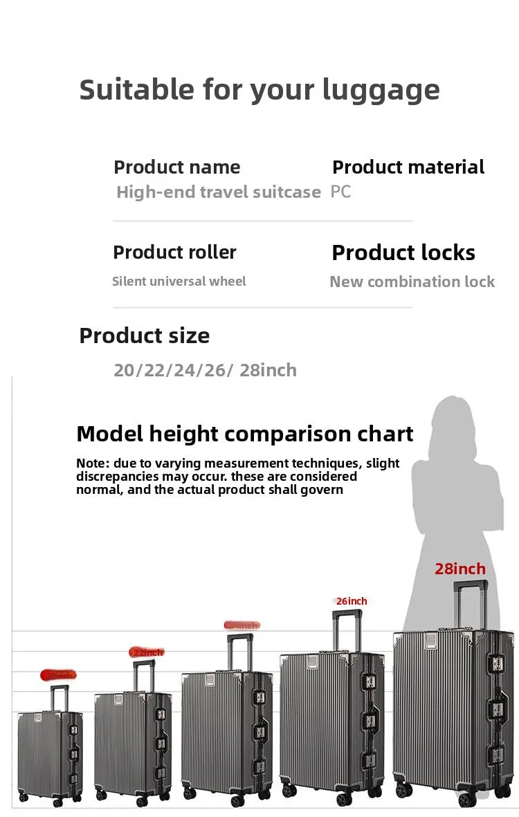 Wolverine luggage, a hard-shell suitcase with 108 rivets, 20-28 inches in size, featuring silent all-terrain wheels, a cup holde