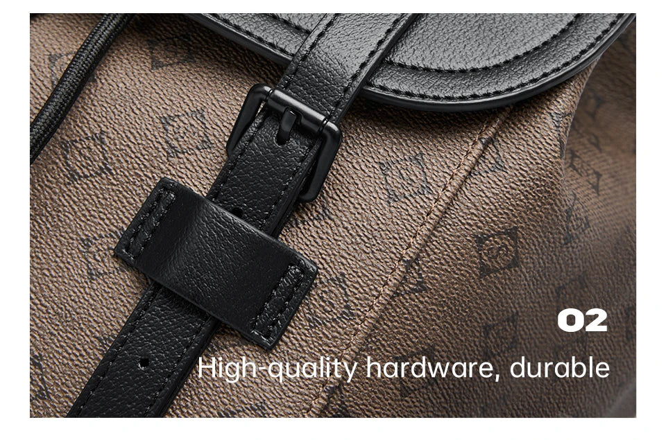 Septwolves High Quality Business Printed Leather Backpack Man Designer Drawstring Flip Monogram Laptop Bags Print Work Rucksack