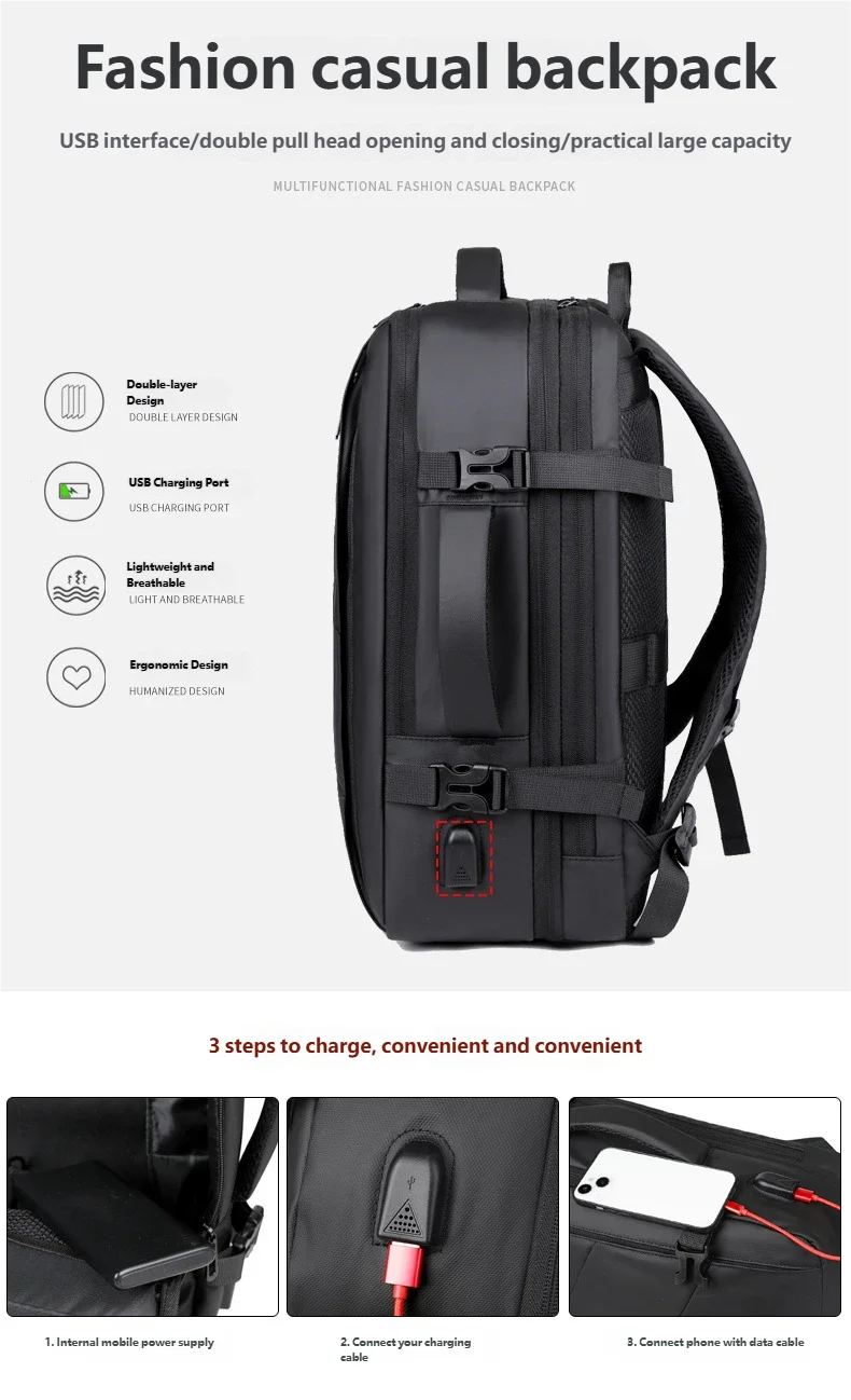 Travel Backpack Men Business Backpack School Expandable USB Bag Multifunctional Computer Bag Large Capacity Waterproof Backpack