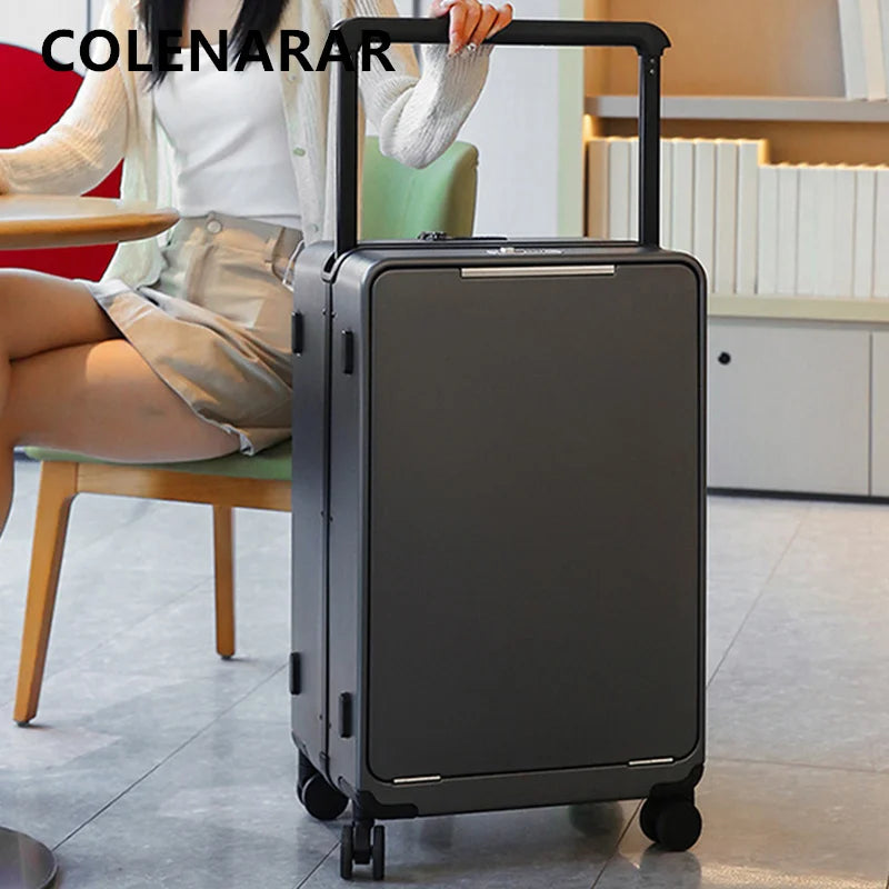 COLENARA Multifunctional Suitcase Front Opening Boarding Box USB Charging Trolley Case 20"24"26 Inch Large Capacity Luggage