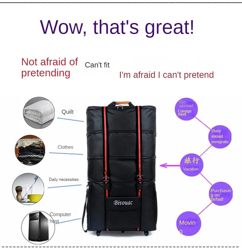 26/28/32/36 inch Extra Large Capacity Travel Bag Waterproof Oxford Cloth Foldable Luggage Bag Five wheels Travel Suitcase