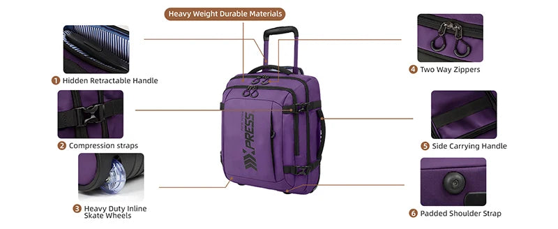 17" Carry On Luggage for Airplanes Lightweight Resistant Suitcase with Wheels for Business Trip & Short Distance Traveling