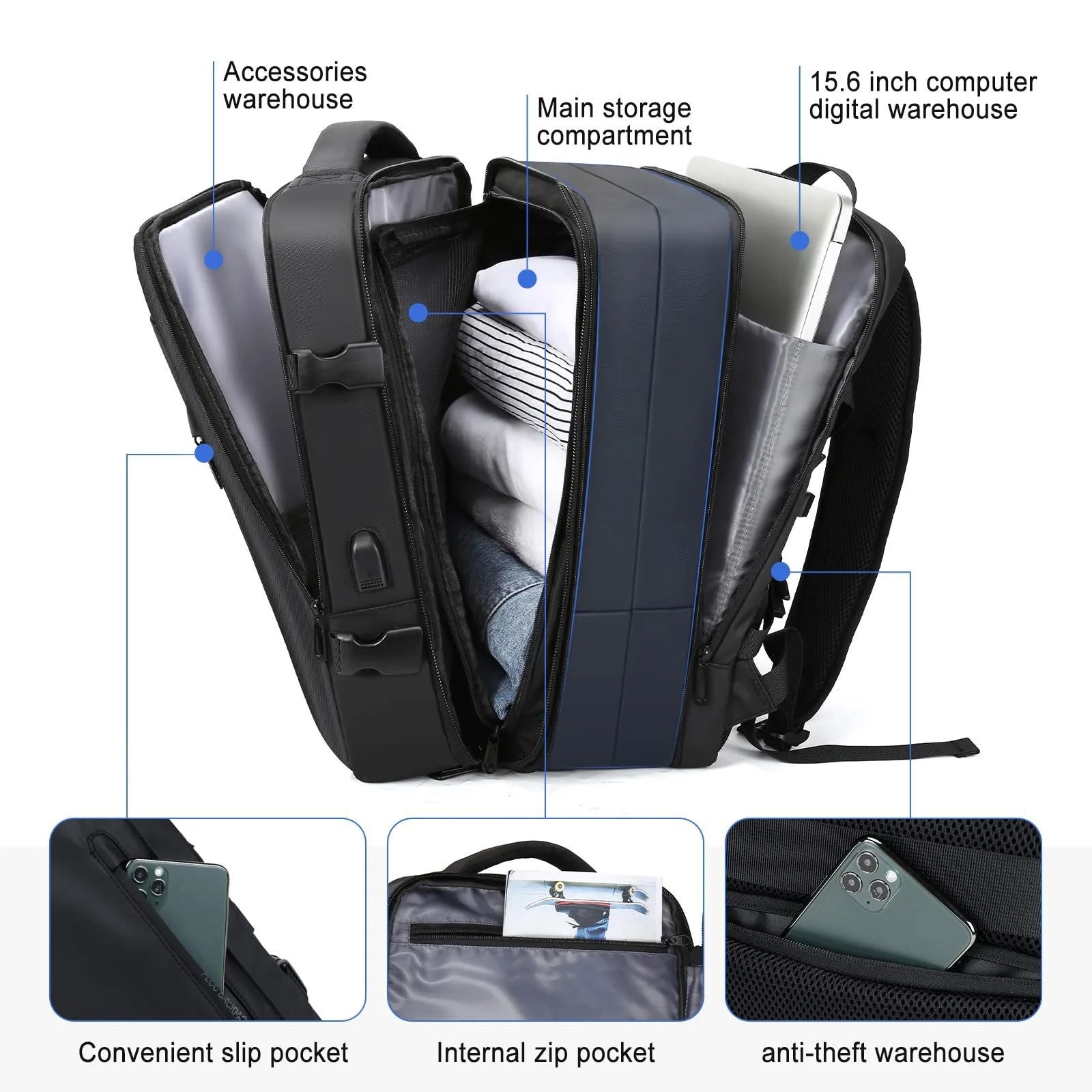 Large Capacity Travel Backpack Men and Women Laptop Bag Multifunctional Man Business Trip Expandable Airplane Backpacks