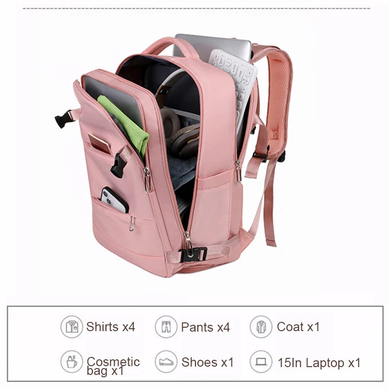 Men Women Travel Backpack Large Capacity Airline Approved Multifunction Backpack with Shoe Compartment Laptop Bag USB Charging