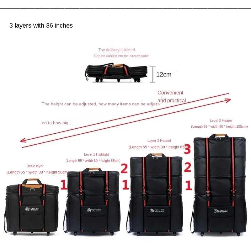 26/28/32/36 inch Extra Large Capacity Travel Bag Waterproof Oxford Cloth Foldable Luggage Bag Five wheels Travel Suitcase