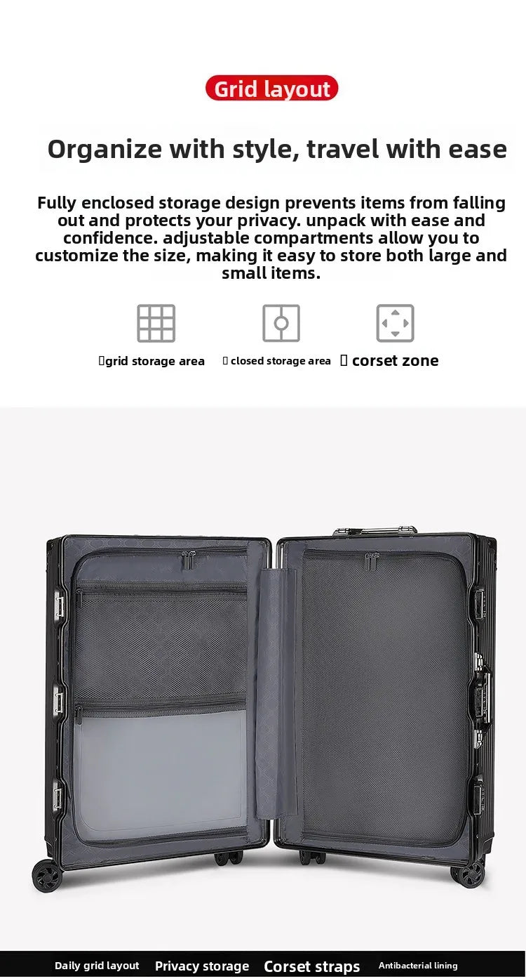 Wolverine luggage, a hard-shell suitcase with 108 rivets, 20-28 inches in size, featuring silent all-terrain wheels, a cup holde
