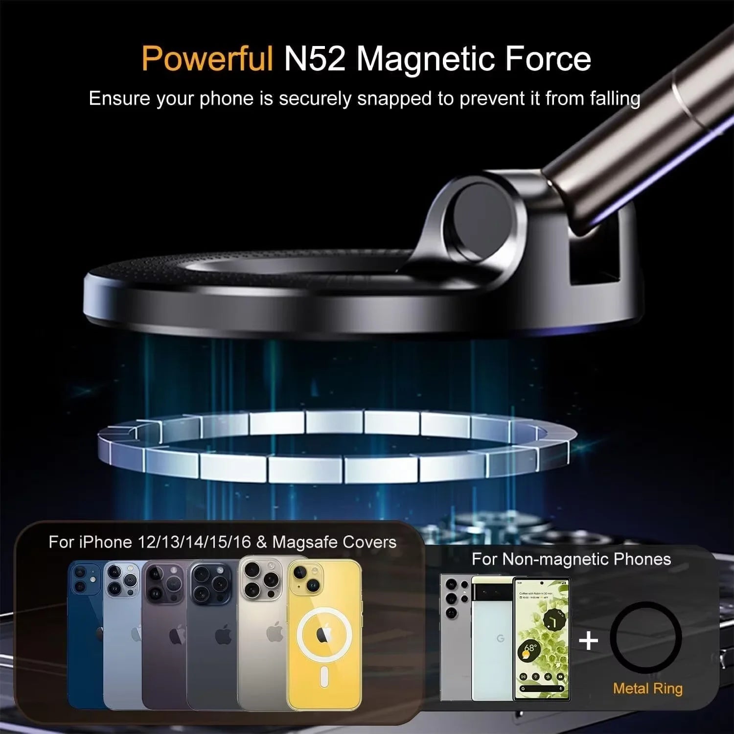 Universal Vacuum Car Phone Holder 360 Rotating Magnetic Foldable Adjustable Hands-Free Portable For Phone Car Mount Stand