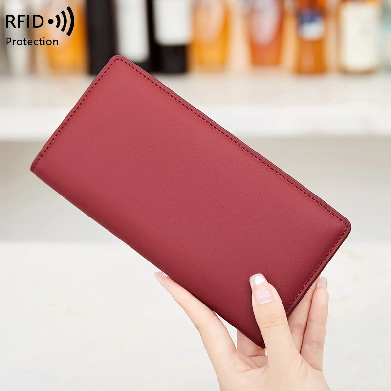 Travel RFID Passport Wallet for Women, Slim Long Leather Clutch with Card Slots & Coin Pocket, Perfect for Daily Commute & Trips