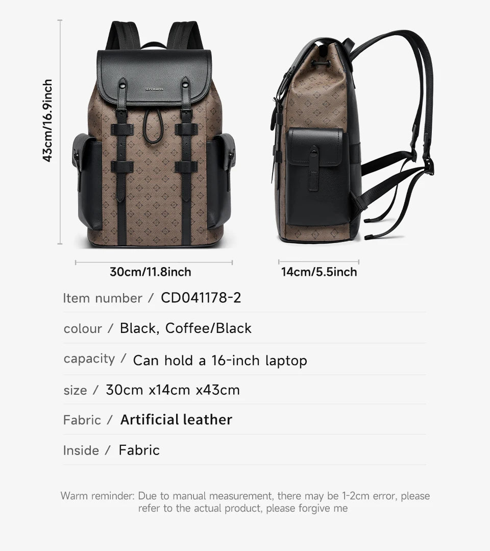 Septwolves High Quality Business Printed Leather Backpack Man Designer Drawstring Flip Monogram Laptop Bags Print Work Rucksack