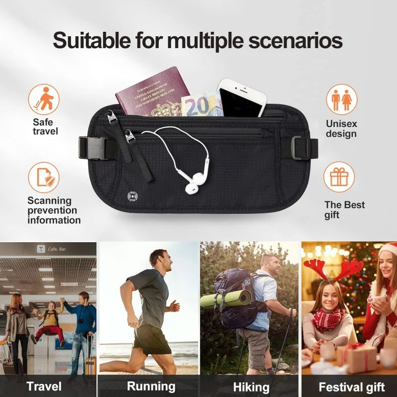 Travel Wallet Ultra-thin Passport Holder RFID Anti-theft Brush Fanny Pack Travel Multi-function Waterproof Document Storage Bag