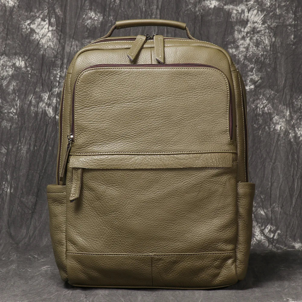 Men's Backpack Natural Head Layer Cowhide Vintage Crossbody Women's Outdoor Travel Backpack 15 inch Laptop Bag Leathfocus