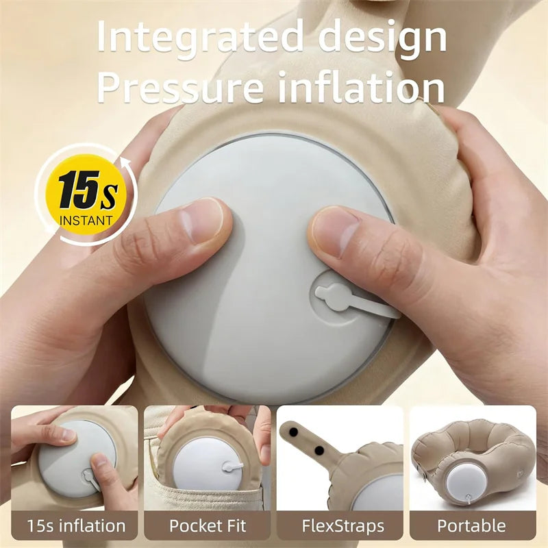 Inflatable Travel Neck Pillow For Airplane Train Car Washable Pillowcase U Shaped Office Napping Pillow, Adjustable And Soft