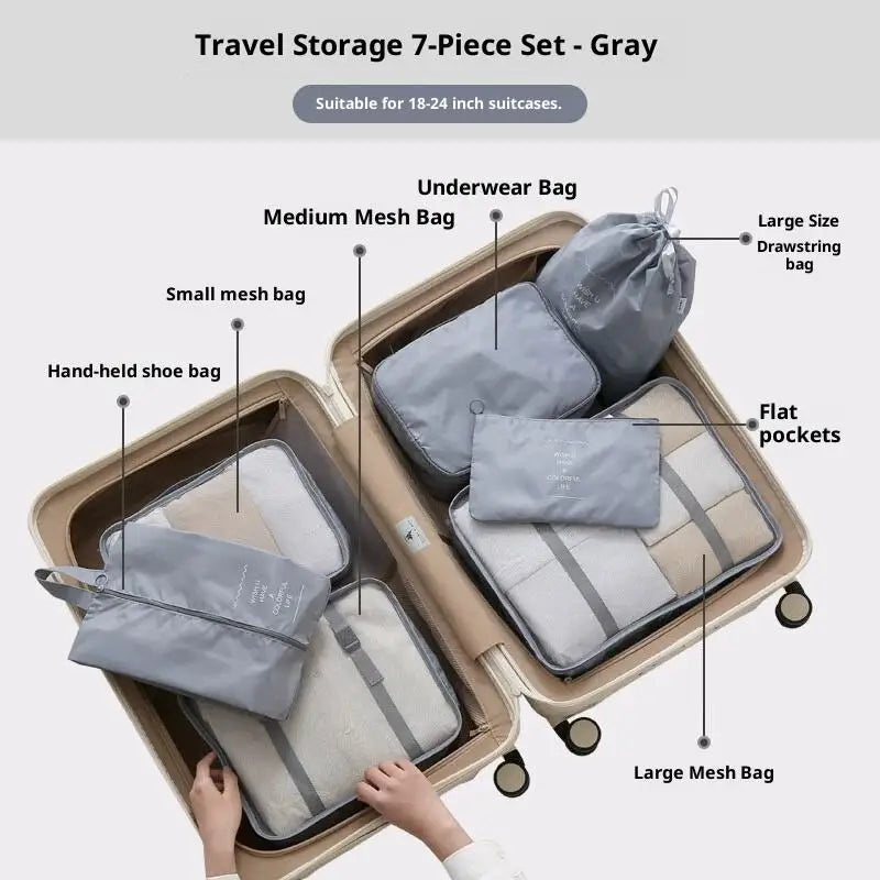 7Pcs/Set Travel Clothing Storage Bag Luggage Organizer Bags Toiletry Shoe Clothing Underwear Sorting Bag Travel Storage Bag Set