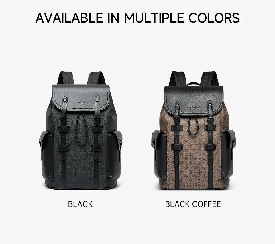 Septwolves High Quality Business Printed Leather Backpack Man Designer Drawstring Flip Monogram Laptop Bags Print Work Rucksack
