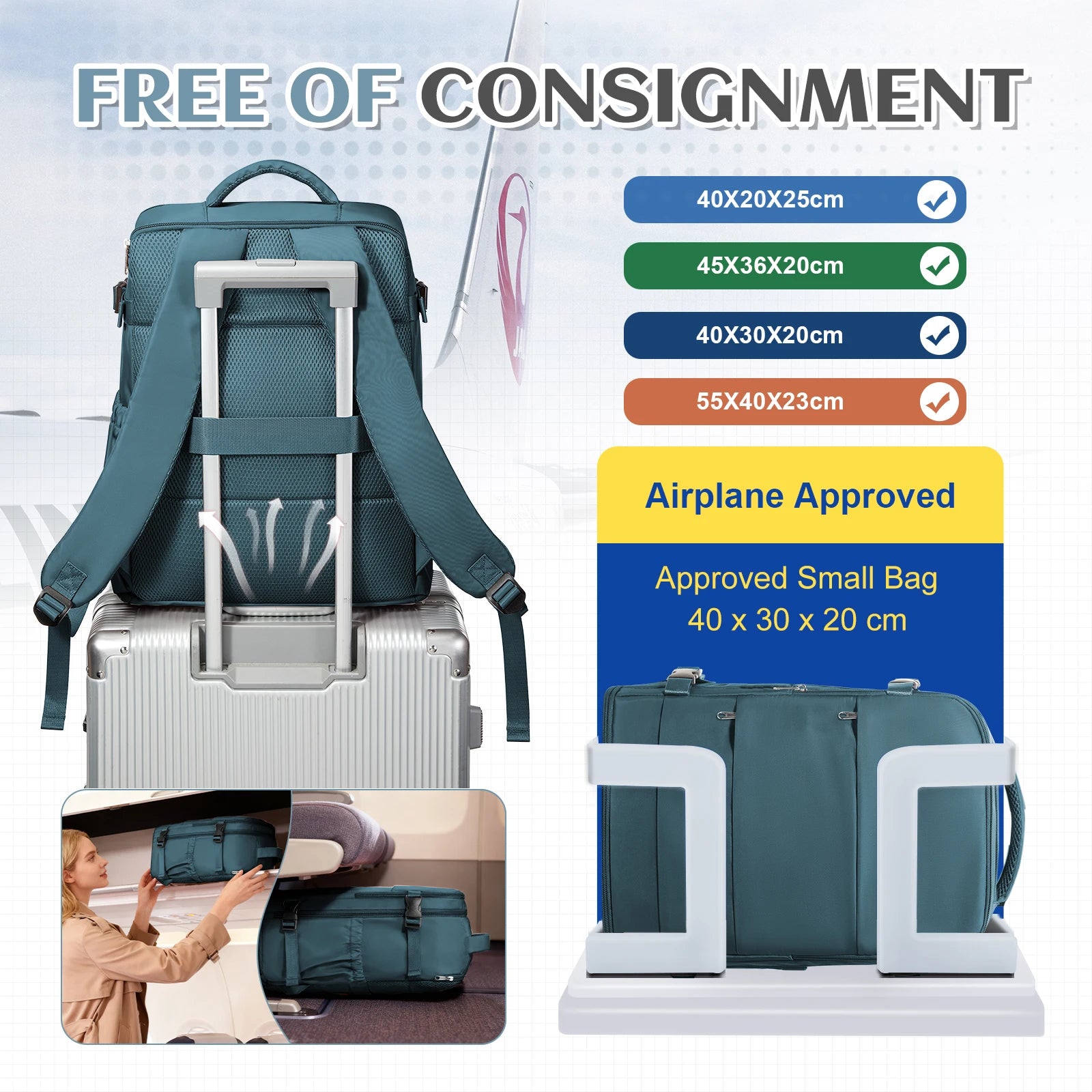 Travel Backpack for Women Men, Ryanair Backpack 40x30x20 Cabin Airplane Luggage EasyJet 45x36x20 Backpack Business Laptop Bag