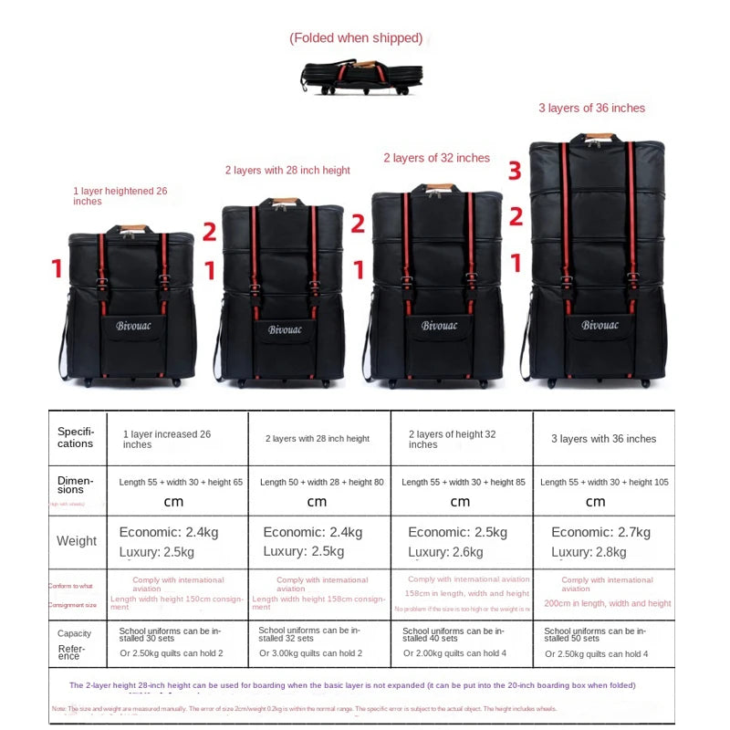 26/28/32/36 inch Extra Large Capacity Travel Bag Waterproof Oxford Cloth Foldable Luggage Bag Five wheels Travel Suitcase