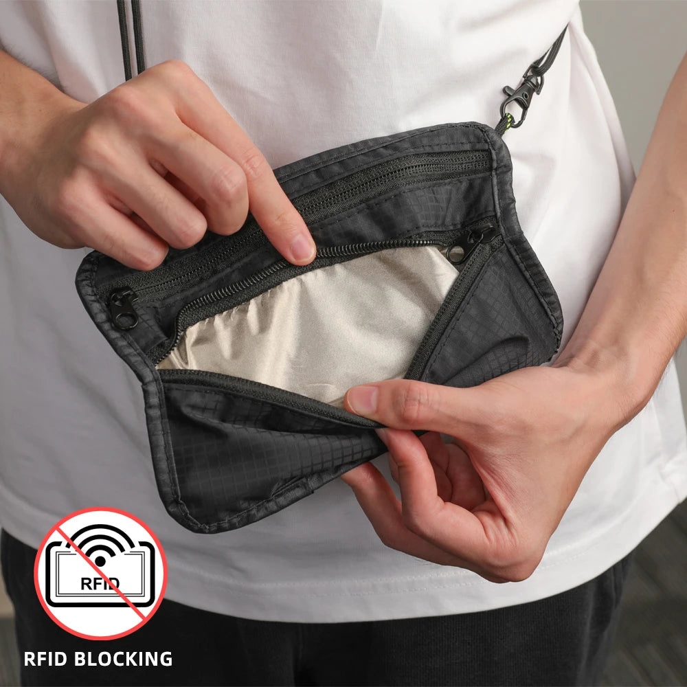Travel RFID Wallet Passport Organizer, Lightweight Coin Purse With Adjustable Shoulder Strap For Credit Card, Cash, Cell Phone