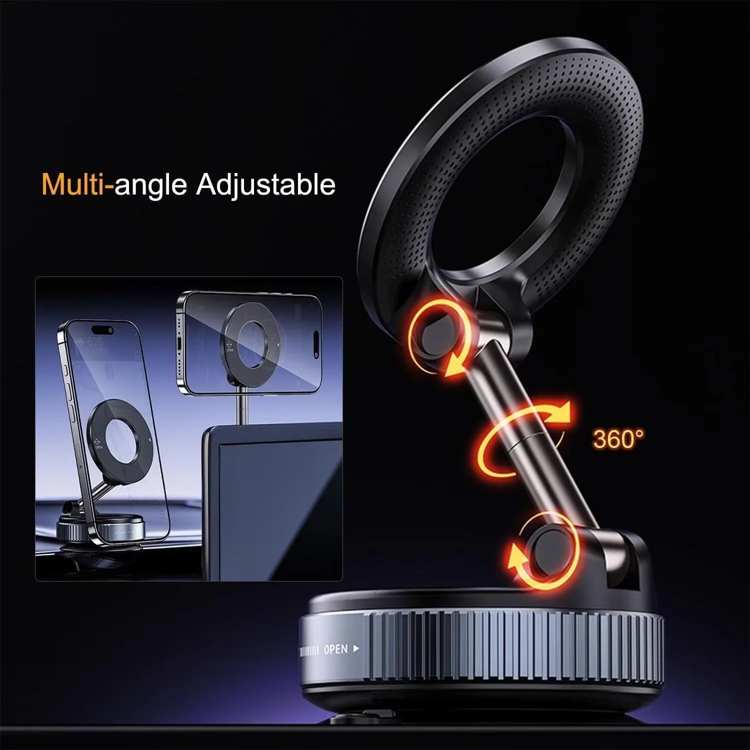 Universal Vacuum Car Phone Holder 360 Rotating Magnetic Foldable Adjustable Hands-Free Portable For Phone Car Mount Stand