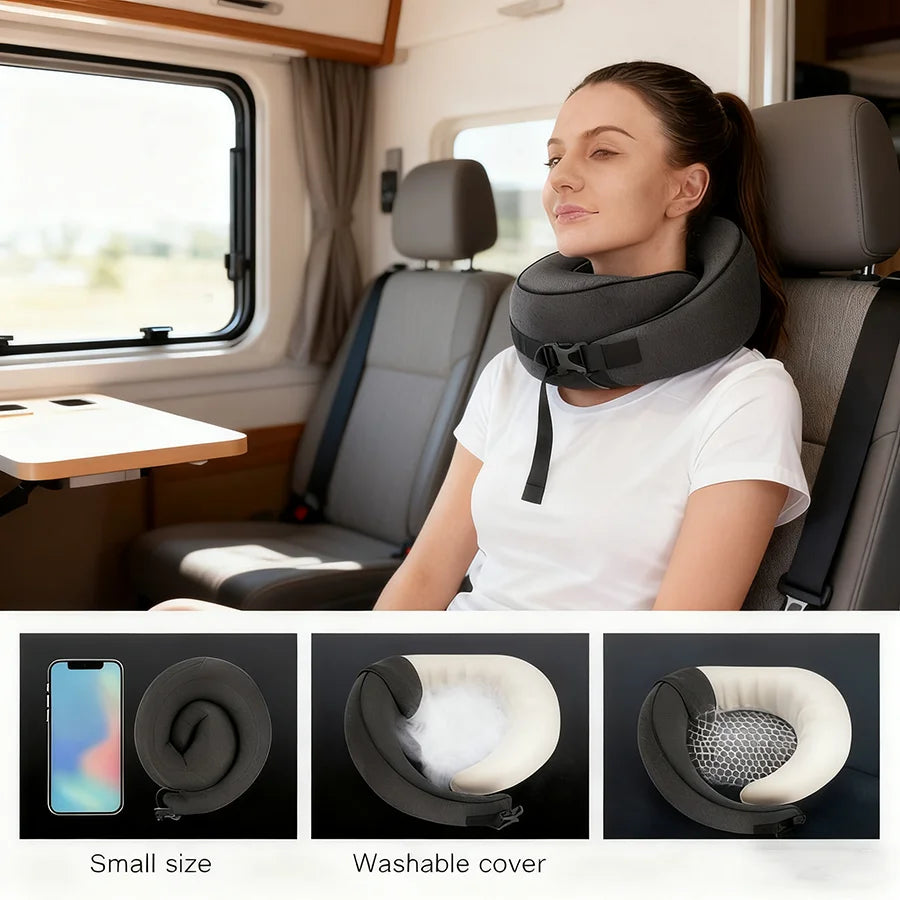 1pc Travel Pillow, Pure Neck Pillow, Comfortable & Breathable Cover, Machine Washable, for Airplane Travel, with Bag