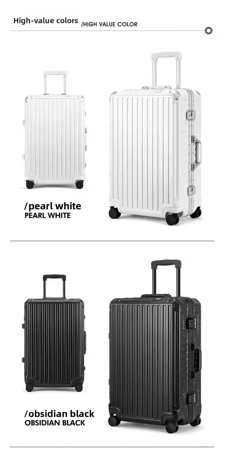 New ultra sturdy aluminum frame luggage, high aesthetic board case, universal wheel business travel box set, optional 20-28 inch