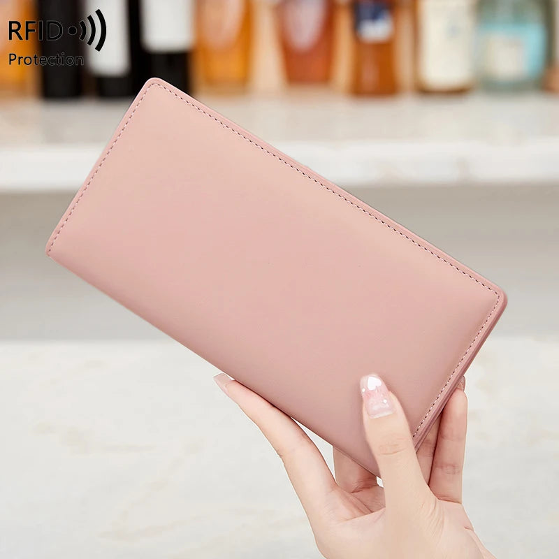Travel RFID Passport Wallet for Women, Slim Long Leather Clutch with Card Slots & Coin Pocket, Perfect for Daily Commute & Trips