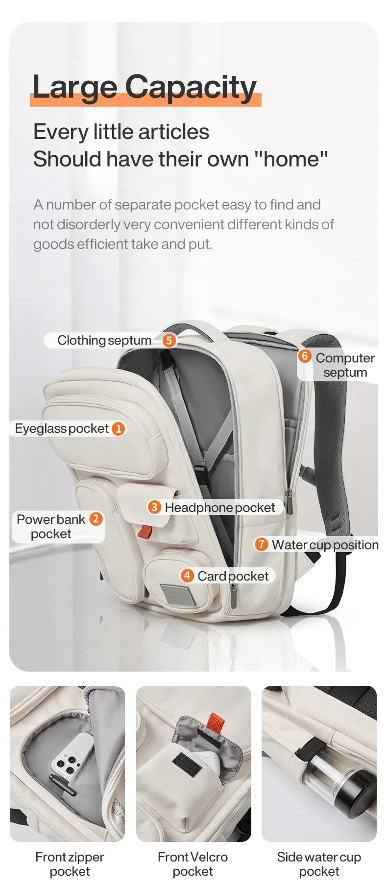 Mixi New Patent Design Multifunctional Travel Backpack Bag Unisex Waterproof 18 Inch M5015