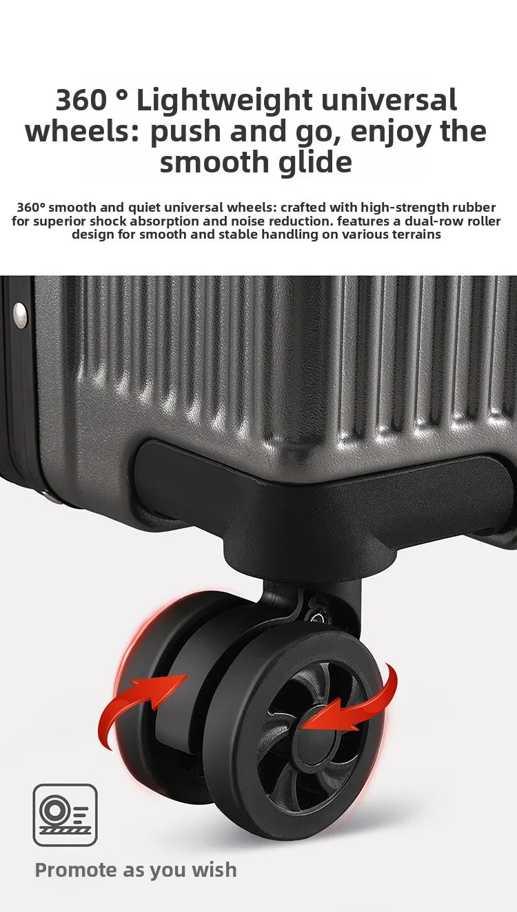Wolverine luggage, a hard-shell suitcase with 108 rivets, 20-28 inches in size, featuring silent all-terrain wheels, a cup holde