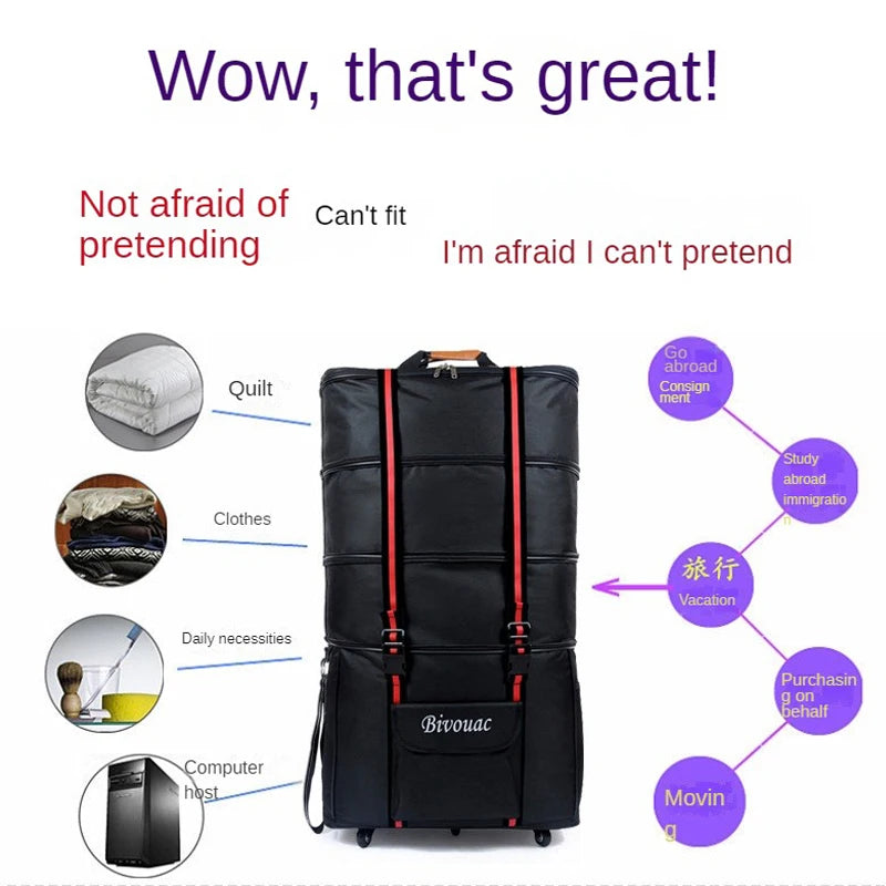 26/28/32/36 inch Extra Large Capacity Travel Bag Waterproof Oxford Cloth Foldable Luggage Bag Five wheels Travel Suitcase