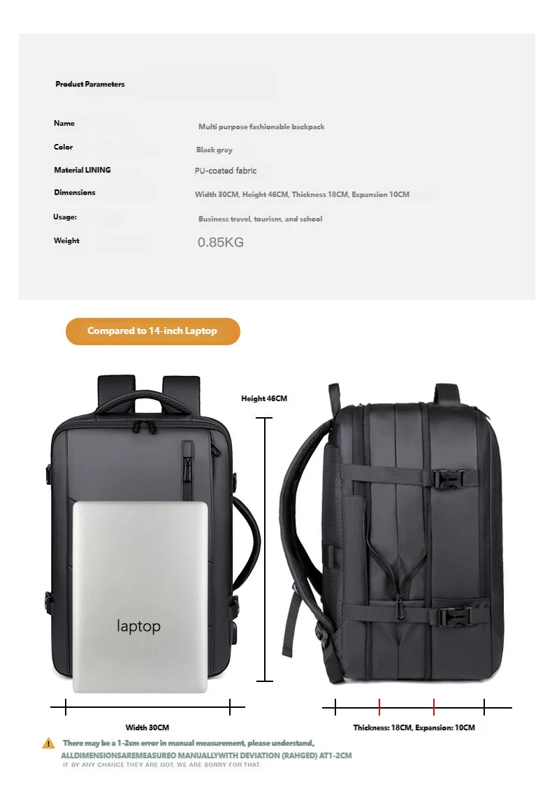 Travel Backpack Men Business Backpack School Expandable USB Bag Multifunctional Computer Bag Large Capacity Waterproof Backpack