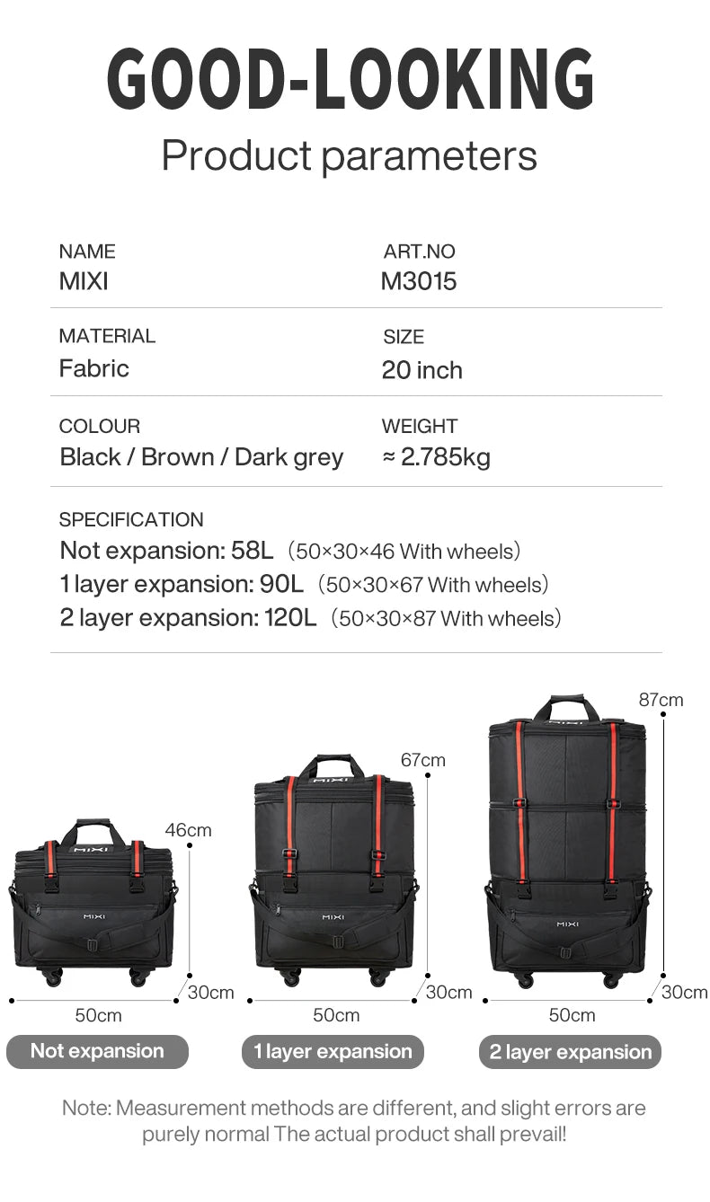 Mixi Expandable Large Capacity Foldable Travel Bag With Rolling Wheels Luggage Bag Duffel Bag M3015
