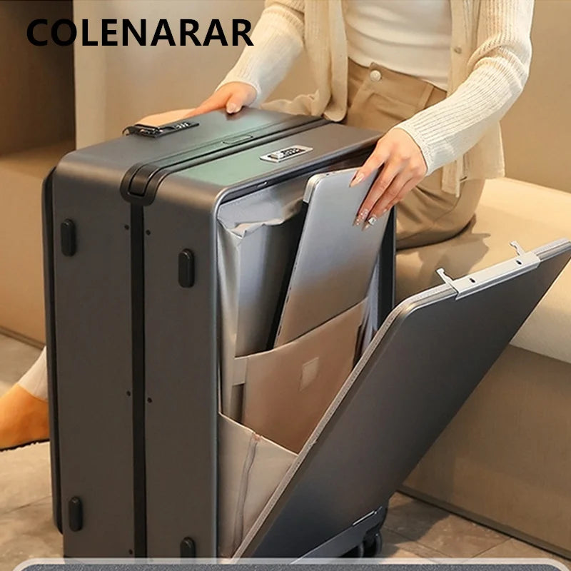 COLENARA Multifunctional Suitcase Front Opening Boarding Box USB Charging Trolley Case 20"24"26 Inch Large Capacity Luggage