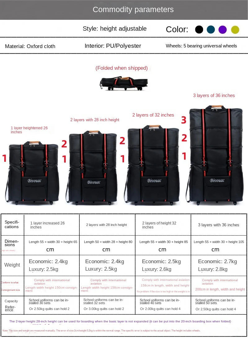 26/28/32/36 inch Extra Large Capacity Travel Bag Waterproof Oxford Cloth Foldable Luggage Bag Five wheels Travel Suitcase