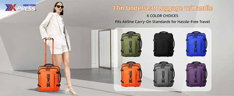 17" Carry On Luggage for Airplanes Lightweight Resistant Suitcase with Wheels for Business Trip & Short Distance Traveling