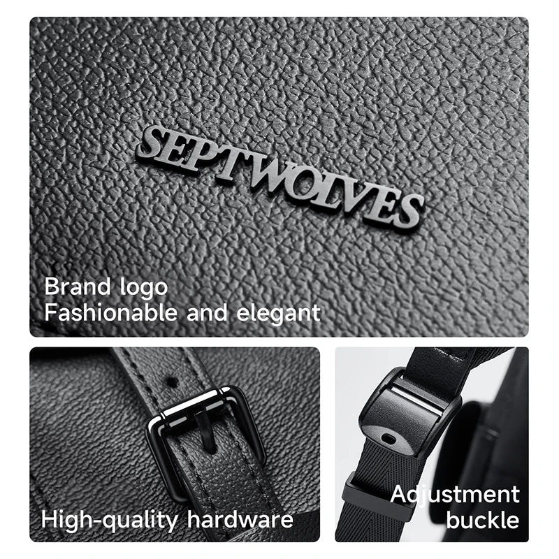 Septwolves High Quality Business Printed Leather Backpack Man Designer Drawstring Flip Monogram Laptop Bags Print Work Rucksack