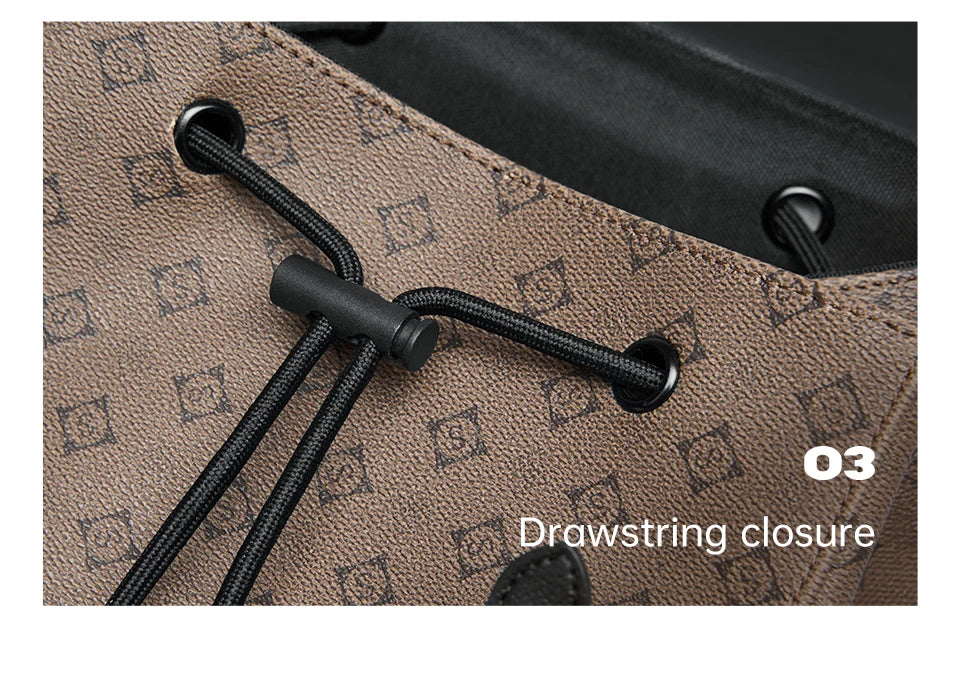 Septwolves High Quality Business Printed Leather Backpack Man Designer Drawstring Flip Monogram Laptop Bags Print Work Rucksack