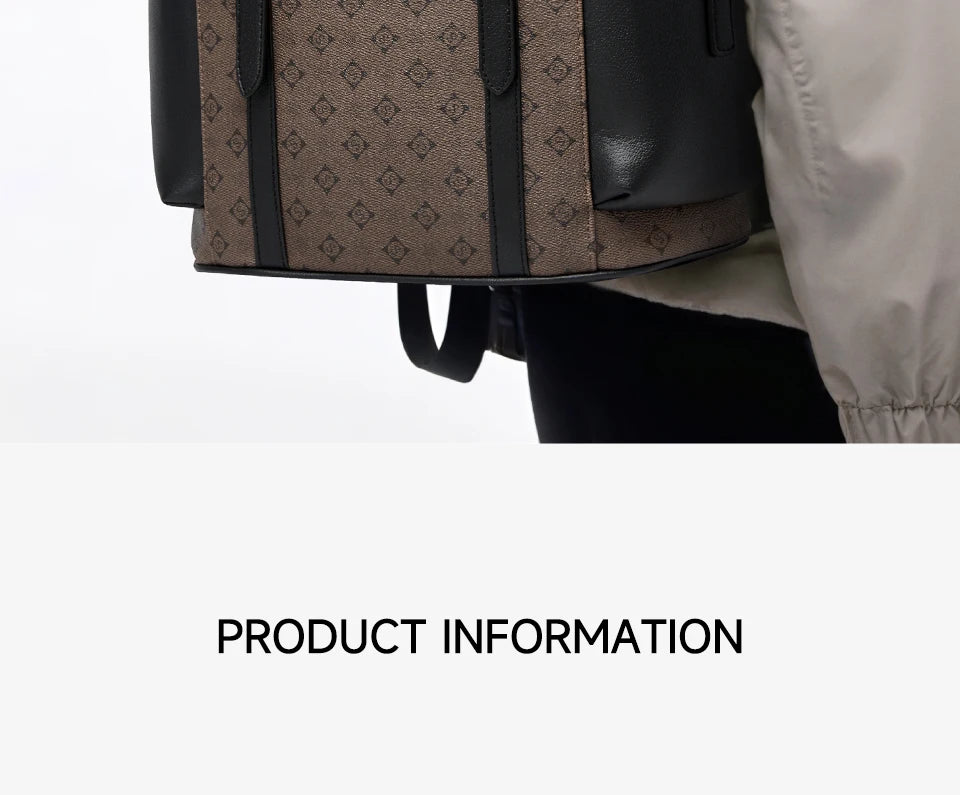 Septwolves High Quality Business Printed Leather Backpack Man Designer Drawstring Flip Monogram Laptop Bags Print Work Rucksack