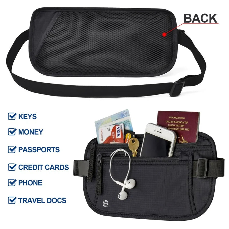 Travel Wallet Ultra-thin Passport Holder RFID Anti-theft Brush Fanny Pack Travel Multi-function Waterproof Document Storage Bag