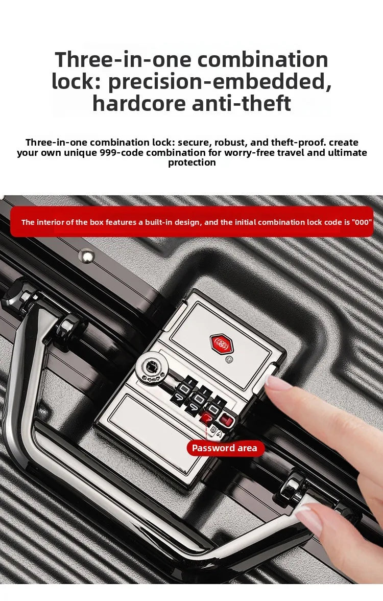 Wolverine luggage, a hard-shell suitcase with 108 rivets, 20-28 inches in size, featuring silent all-terrain wheels, a cup holde