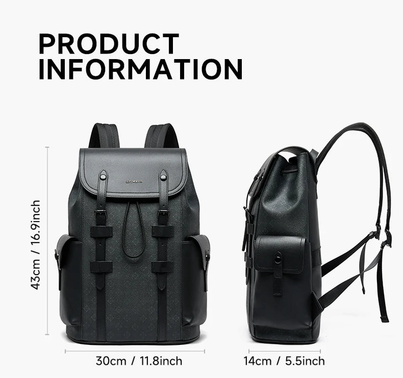 Septwolves High Quality Business Printed Leather Backpack Man Designer Drawstring Flip Monogram Laptop Bags Print Work Rucksack