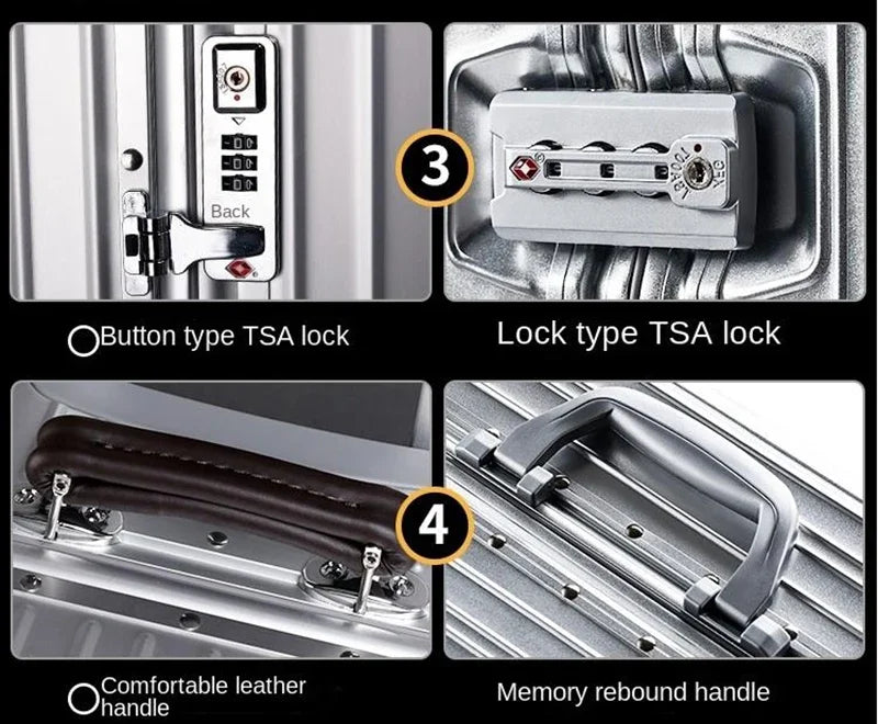 COLENARA Cabin Suitcase Large Capacity Luggage Case 20 "All-aluminum Magnesium Alloy Boarding Box 24"26"29" Men's Luggage