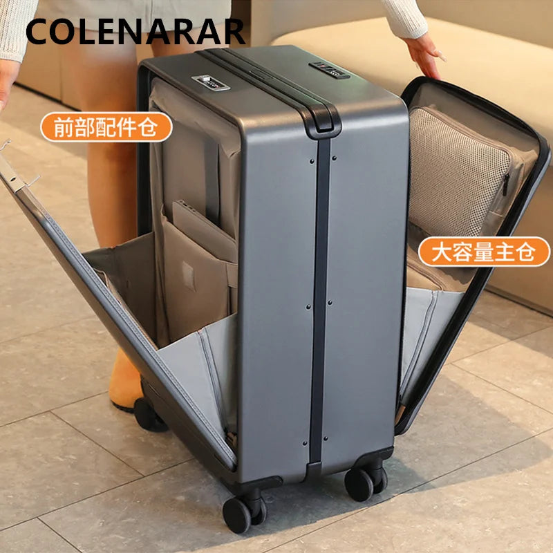 COLENARA Multifunctional Suitcase Front Opening Boarding Box USB Charging Trolley Case 20"24"26 Inch Large Capacity Luggage
