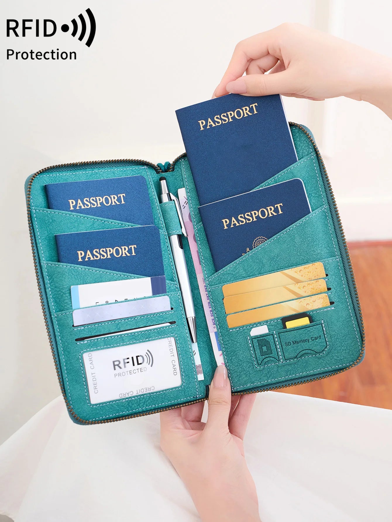 New Travel Passport Clip Wallet Women and Men Multifunctional PU Leather Card Holde RFID Anti Theft Swiping Wallets Storage Bag