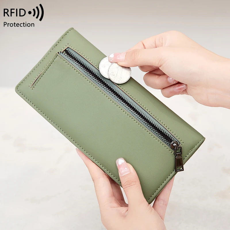 Travel RFID Passport Wallet for Women, Slim Long Leather Clutch with Card Slots & Coin Pocket, Perfect for Daily Commute & Trips