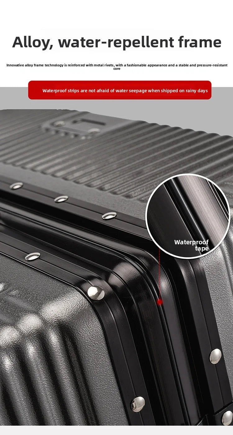 Wolverine luggage, a hard-shell suitcase with 108 rivets, 20-28 inches in size, featuring silent all-terrain wheels, a cup holde