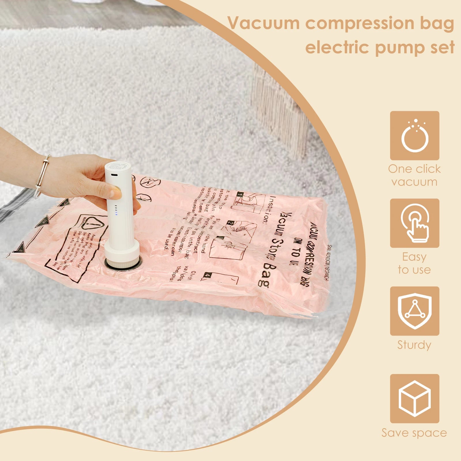 8Pcs Vacuum Storage Bags with USB Electric Pump Rapid Compression Double Zipper Lock Triple Seal Compression Bag for Luggage