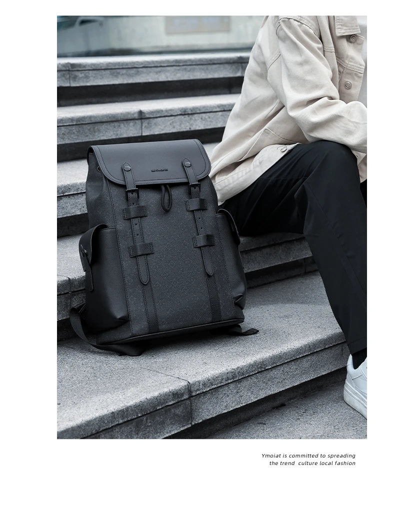 Septwolves High Quality Business Printed Leather Backpack Man Designer Drawstring Flip Monogram Laptop Bags Print Work Rucksack